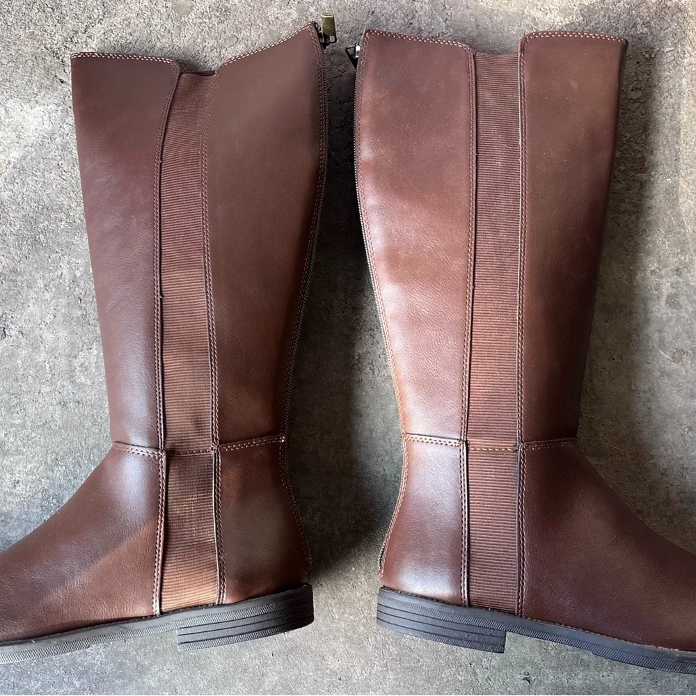 MADDEN Girl Size 5 Jezell' BROWN Knee-High Flat Zip‎ BOOTS